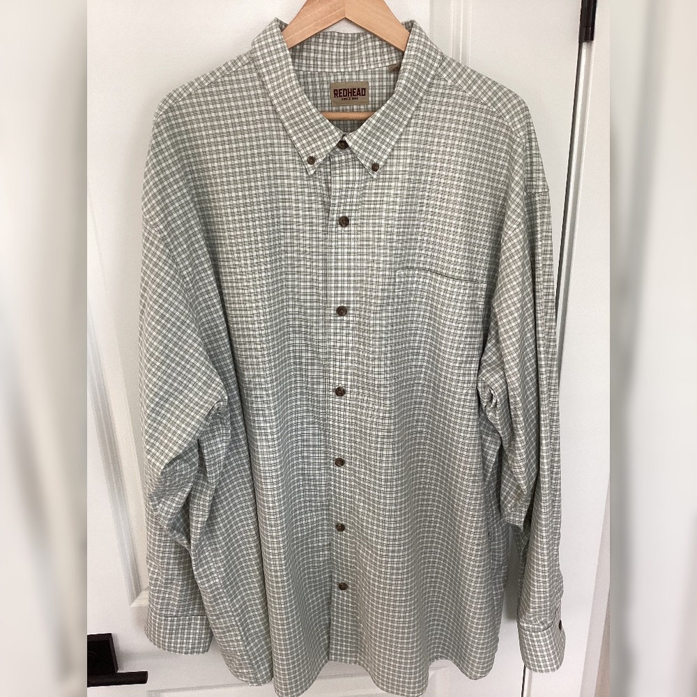 RedHead Wrinkle-Free Easy-Care Button-Down Long-Sleeve Shirt 3XL | Green + White